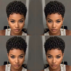 Short Pixie Cut Human Hair Wig Glueless Pixie Curly Wig Brazilian for Women Black Natural Afro Pixie Curls 100% Human Hair Wigs