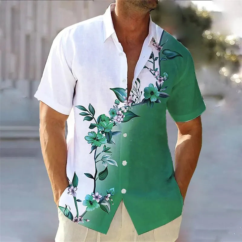 Men's Hawaiian Short Sleeve Shirt Gradient Floral Print Men's Casual