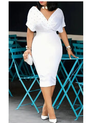 Fashion Party Dress For Wonen Sexy V Neck Package Hip Elegant Dresses 2025 Srping Summer Lady Solid Color Slim Office Midi Dress
