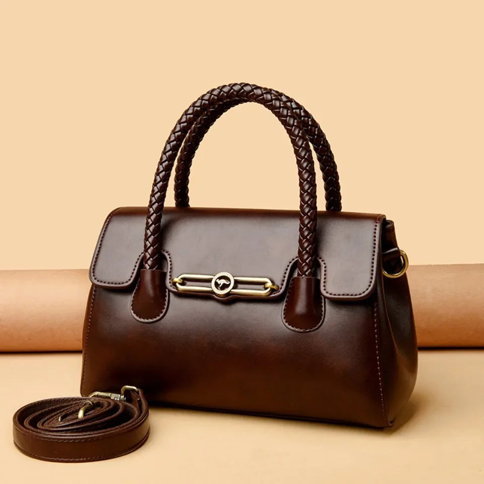 Retro High Quality Oil Leather Women Top-handle Shoulde Bags Vintage Casual Totes Trendy Lock Designer Handbag Small