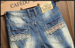 2025 Summer Ripped Denim Shorts Jeans Men's Five Quarter Loose Size Medium Pants Fashion Brand Personality Beggar
