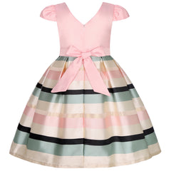 Hot new children's striped dress with bow little girl birthday party piano performance dress dress