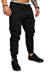 Men High Elastic Cargo Pants Summer Lace Up Drawstring Pocket Harem Stretch Full Trousers BSD-8811