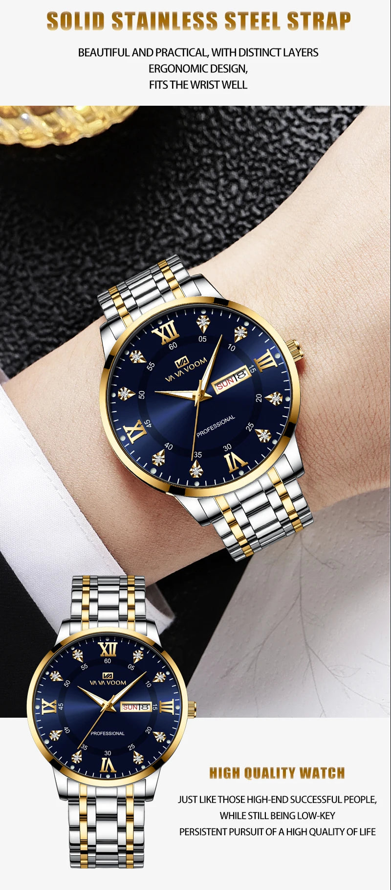 Top Brand Men Watch Stainless Steel Top Quailty Luxury Push Button Hidden Clasp Waterproof Luminous Date Week Sport Wrist Watch