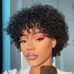 Jerry Curly Bob Wig Bouncy Wave Human Hair Wigs For Black Women 8 Inch Short Pixie Afro Kinky Curly Wig With Bangs Hair Wigs