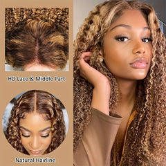 200% 13x4 Highlight Human Hair Wig Deep Wave Lace Front Wig For Women 13x4 Ombre Lace Frontal Wig Human Hair Free Part Pre