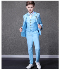 Flower Boys Blue Wedding Suit Kids Party Photograph Suit Teenager Birth Children