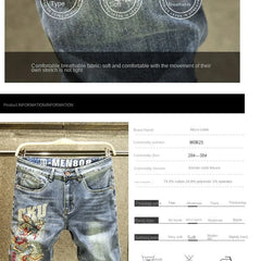 Harajuku Fashion Luxury Brand Men's Summer Embroidered Jeans Knee