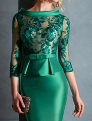 Sheath Cocktail Dress Elegant Dress Knee Length Jewel Neck Fall Wedding Guest Satin with Buttons Appliques 2025 free customized