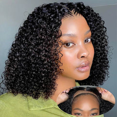 Short Curly Water Wave Human  Bob Wigs Transpare Lace F