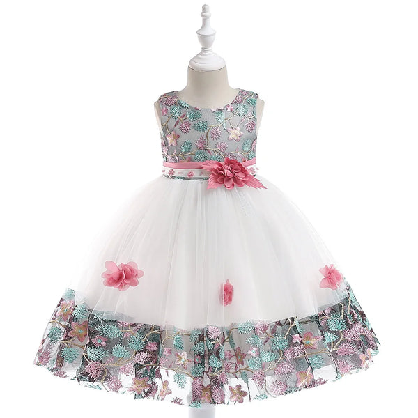 Kids Party Dresses For Girls Flower Embroidery Dress Gown For Infant 1st Birthday Wedding Bow Princess Baptism Christmas Dress