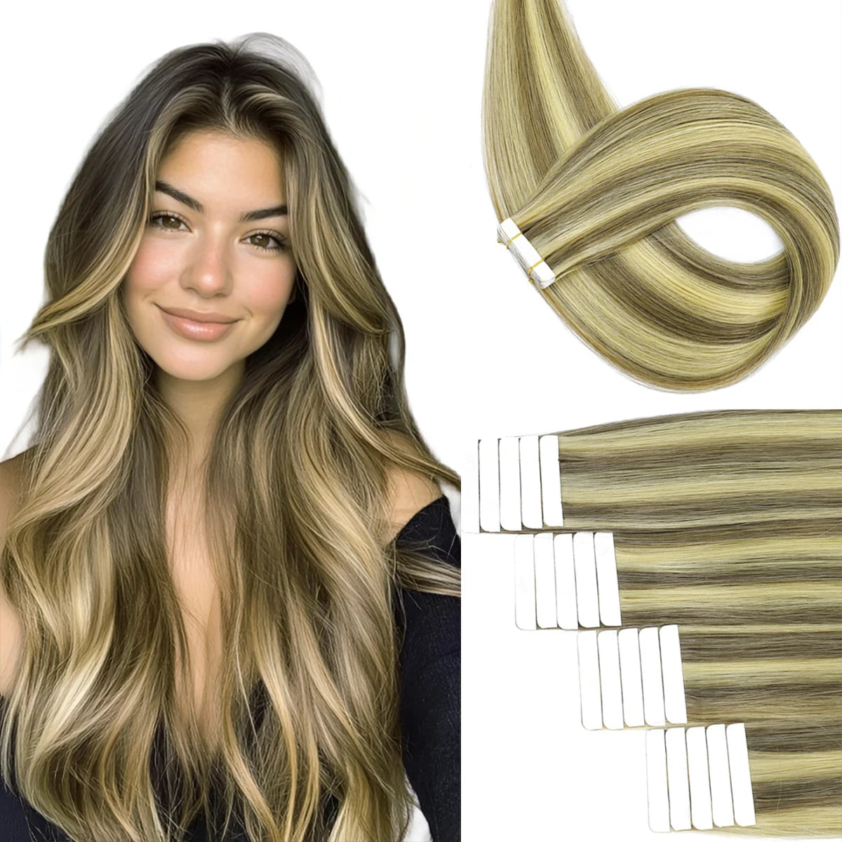 Tape in Hair Extensions Human Hair Seamless Tape in Hair Extensions Invisible Tape ins Virgin Remy Human Hair 50g/pack