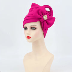 Multilayer Bow-tie African Headtie for Women Diamond Turban Caps Nigerian Wedding Gele Muslim Headscarf Bonnet Female Head Wraps