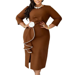 Elegant Church Dresses for Woman Long Sleeve Colorblock 3D Flower Tierred Ruffles African 2025 Fall Ladies Wedding Party Outfit