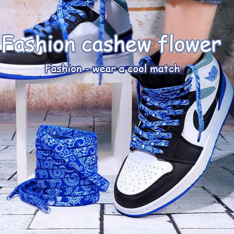 Sports Shoelaces Cashew Flower AF1 Canvas Shoe laces Black and White Color Ins Trend Personality Flat Shoelace Rope Wholesale