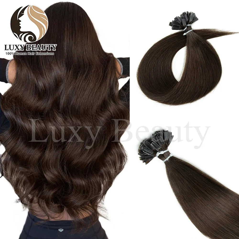 K Tip Nail Tip Hair Extensions Human Hair Keratin Tip Hot Fusion Human Hair Extensions Black Brown Brown Pre Bonded Hair 50pcs