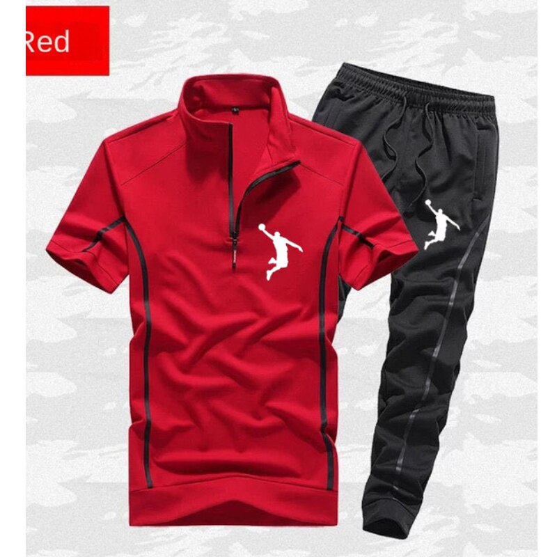 Short sleeved suit men&#39;s summer thin large stand collar sportswear two-piece