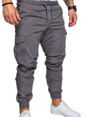 Men High Elastic Cargo Pants Summer Lace Up Drawstring Pocket Harem Stretch Full Trousers BSD-8811