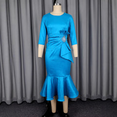 Long Dress Women Dresses Gown Vestidos Y2k Streetwear Round Neck Full Sleeve Hip Wrap Elegant Tight Waist Ruffles Party Night