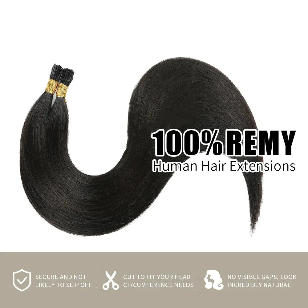 Straight I Tip Hair Extensions Natural Color Brazilian Human Hair Extensions 100% Real Hair For Woman Capsule Keratin 26 Inches