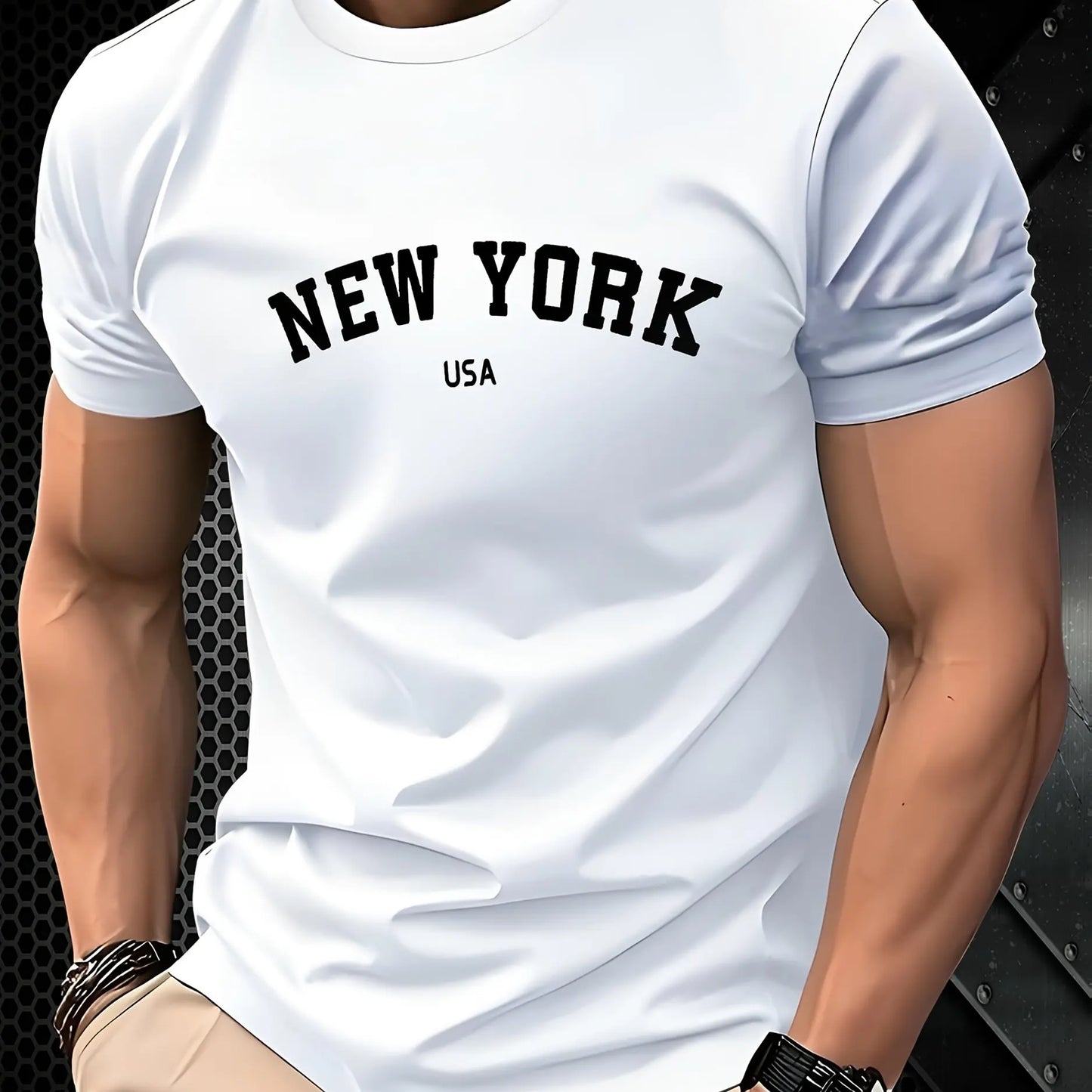 Men's Summer 100 Cotton Fashionable Casual Loose Large New York USA Letter Printed Round Neck Short Sleeve T-shirt Top