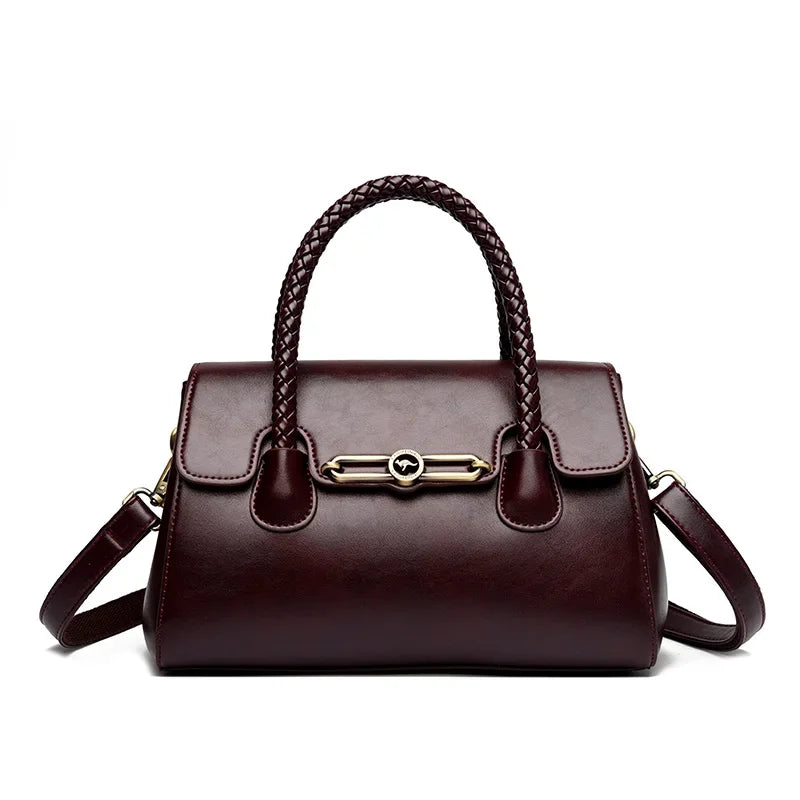 Retro High Quality Oil Leather Women Top-handle Shoulde Bags Vintage Casual Totes Trendy Lock Designer Handbag Small