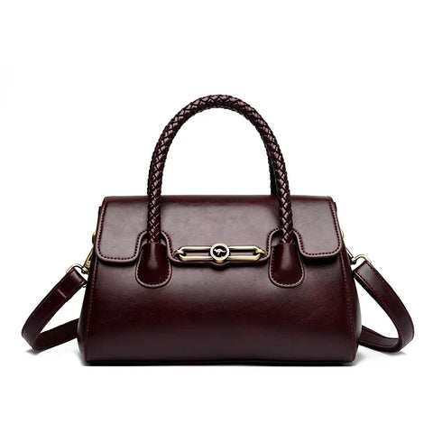Retro High Quality Oil Leather Women Top-handle Shoulde Bags Vintage Casual Totes Trendy Lock Designer Handbag Small