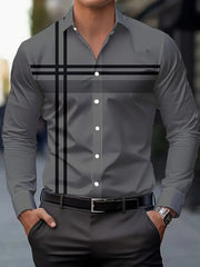 Men's Casual Dress Shirt with Modern Striped Design Regular Fit Long Sleeve
