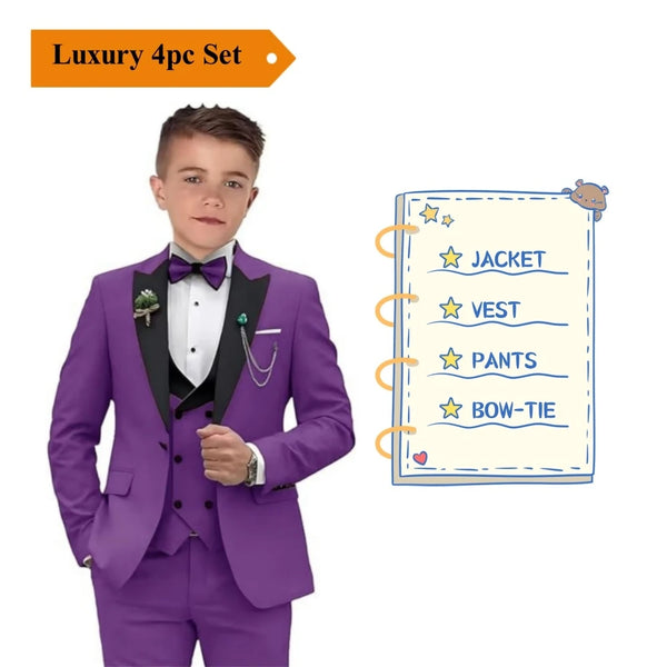 Autumn New Arrival Kids Formal Suit Set, 3 Pieces Velvet Notched Lapel Neck , Matching Vest and Pants, Boy's Tuxedo Set