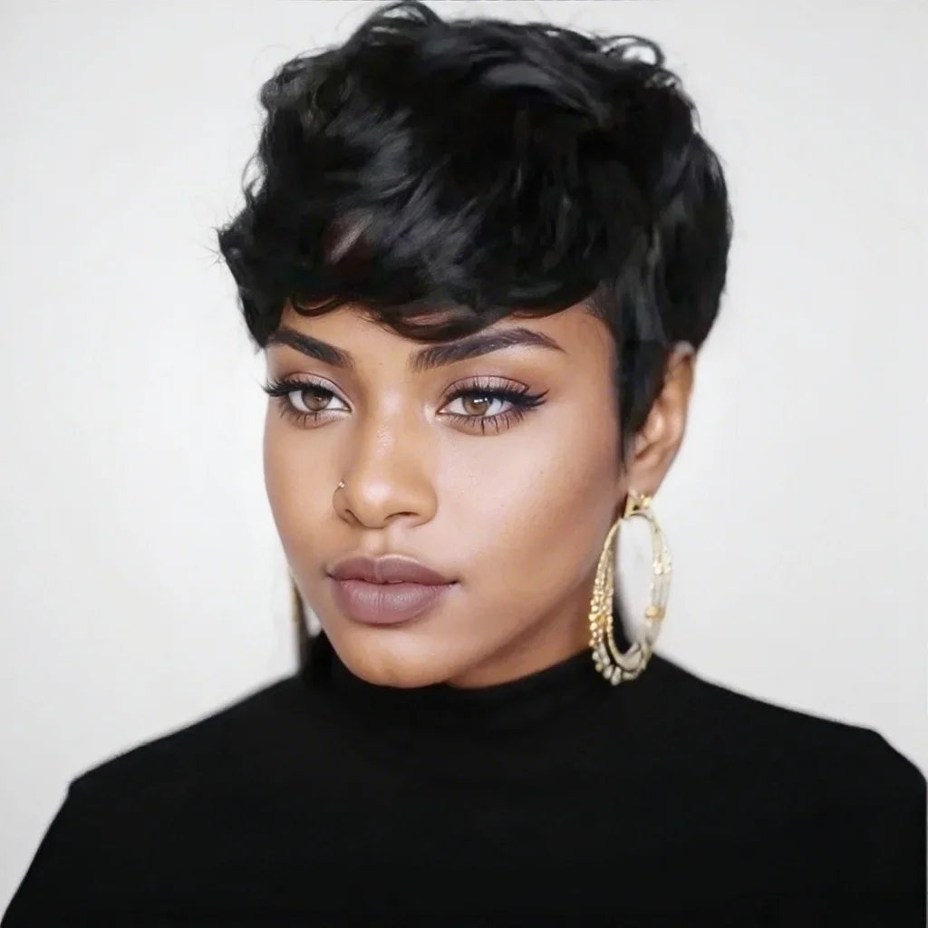 Human Hair Short Curly Wigs for Women Pixie Cut Wig Machine Made Human Hair Short Wigs Natural Hair Short Curly Wigs