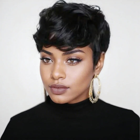 Human Hair Short Curly Wigs for Women Pixie Cut Wig Machine Made Human Hair Short Wigs Natural Hair Short Curly Wigs