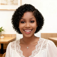 Elegant Curly Wave Pixie Cut 13x4x1 Lace Front Preplucked Remy Human Hair Wig for Women
