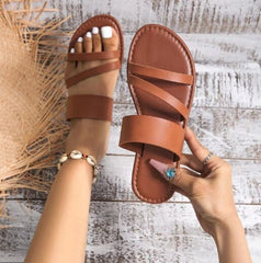 Women's Slippers Summer Sexy 2023 Leather Open Toe Shoes Outdoor Beach Casual Flat Female Slides Soft Zapatos De Mujer PU1