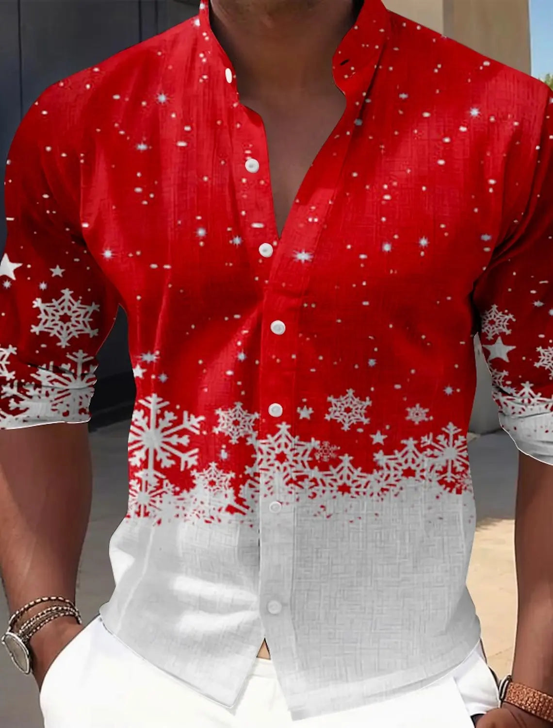 Christmas Theme Men's Christmas Scene Printed Shirts Snowflake Graphics Casual   Long Sleeve shirts