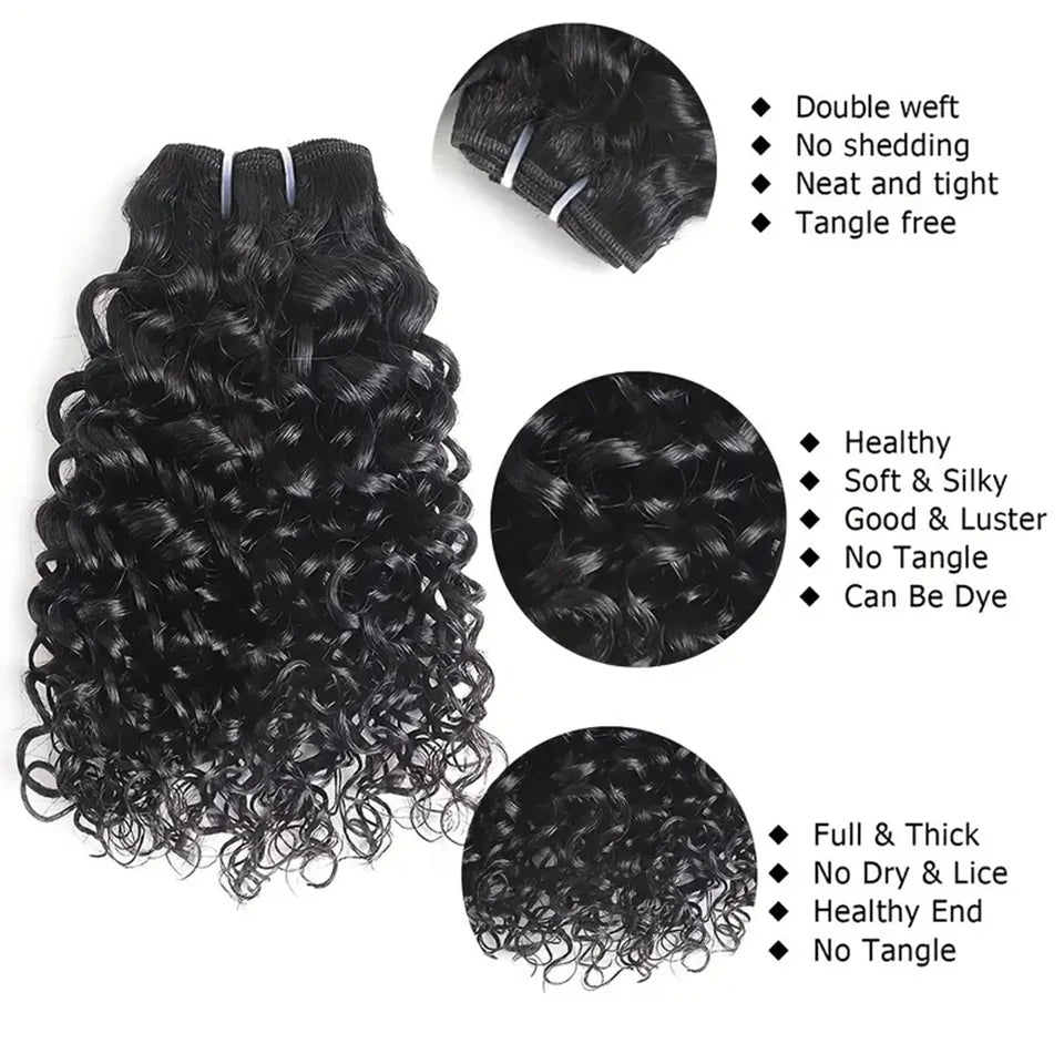 Short Kinky Curly Human Hair Bundles With Closure 100% Unprocessed Hair Weft Extensions Tissage Humain Hair Natural Remy Hair