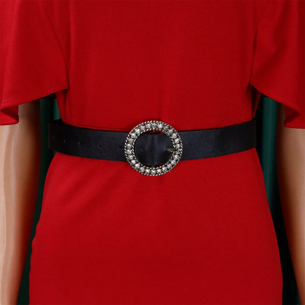 Elegant Office Dressi for women O Neck ruffles sleeve belt waisted sheath package hips  Mid Calf Formal Business Work Dre