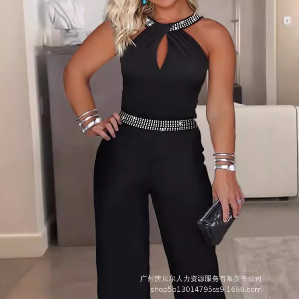 New Large Size Women Clothing Fashion Sleeveless Hot Diamond Jumpsuit Women Clothing