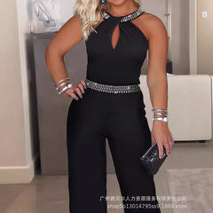 New Large Size Women Clothing Fashion Sleeveless Hot Diamond Jumpsuit Women Clothing