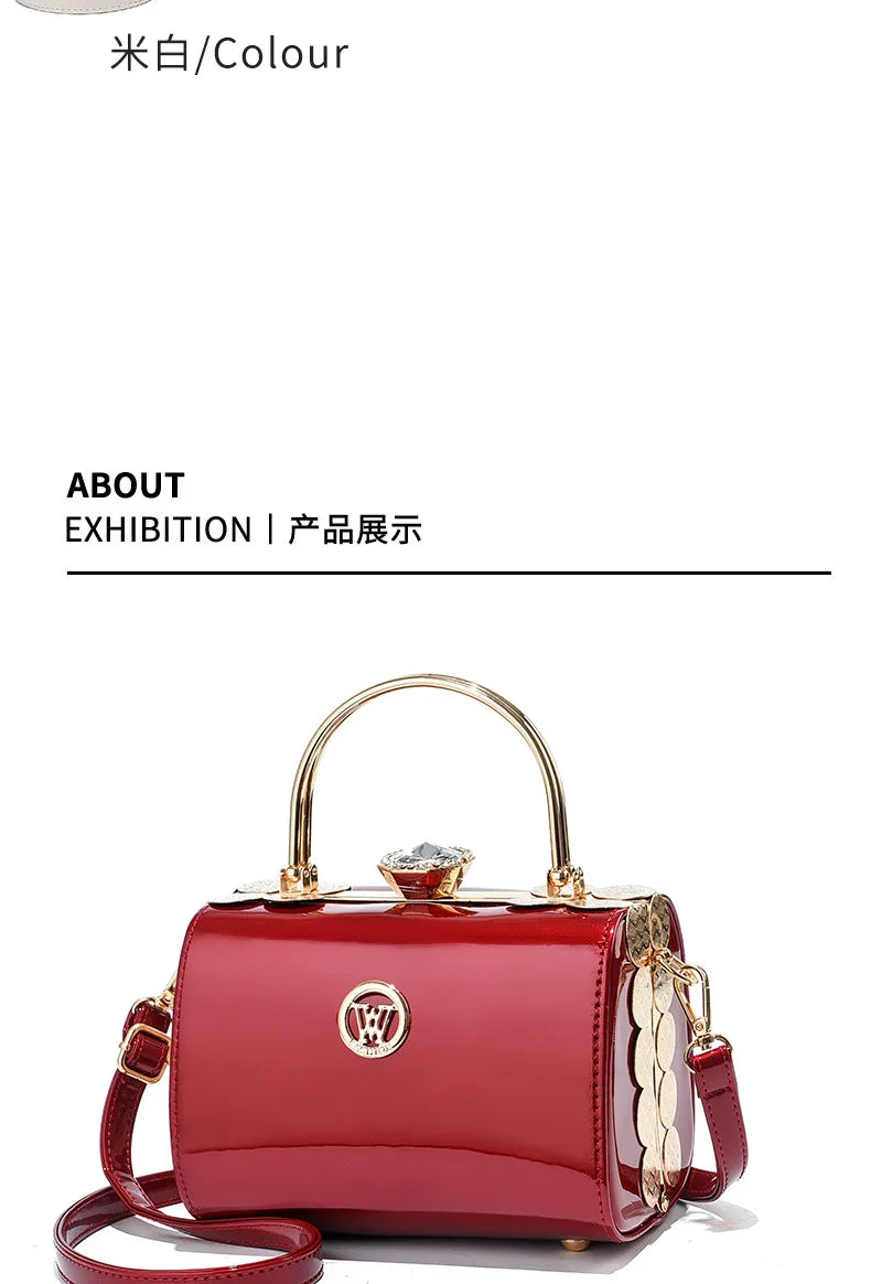 Fashion Women's Bright Leather Steel Armor Bag New Lacquer Leather Bride Handbag