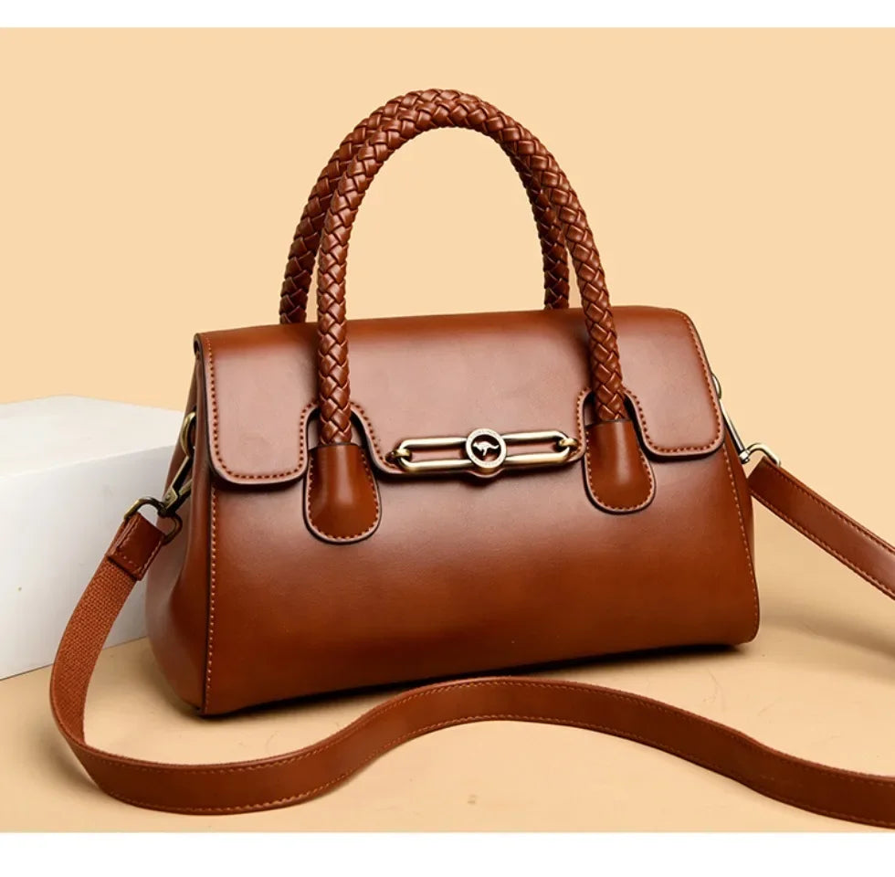 Retro High Quality Oil Leather Women Top-handle Shoulde Bags Vintage Casual Totes Trendy Lock Designer Handbag Small