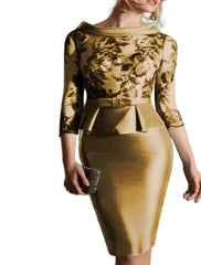 Sheath Cocktail Dress Elegant Dress Knee Length Jewel Neck Fall Wedding Guest Satin with Buttons Appliques 2025 free customized