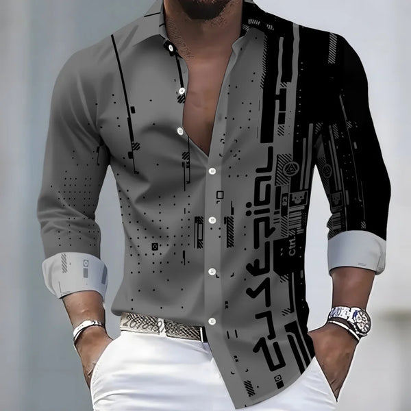 Men's 21-Color Long-Sleeved Shirt Loose Fit Black White Patchwork Geometric Letter