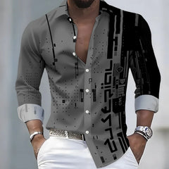 Men's 21-Color Long-Sleeved Shirt Loose Fit Black White Patchwork Geometric Letter Print Stylish Design Casual Fashion Top