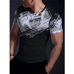 Men's Gradient Stripe 3D Printed T-shirt Summer Outdoor Casual Sports Quick Drying Short Sleeve Top Fitness