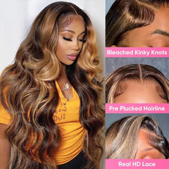 P4/27 Highlight Body Wave Wig  13x6 HD Lace Front Human Hair 13x4 Transparent Lace Wigs Human Hair  Pre Plucked 200 Density
