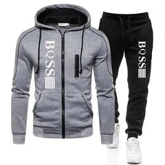 Autumn and winter men's new zipper cardigan + sweatpants set outdoor fashion leisure jogging fitness 2-piece set