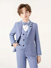 90-170 Teenager Kids Spring Beige 4Pieces/s Jacket Vest Pants Bowtie Wedding Dress Boys Photography Suit Children Host Costume