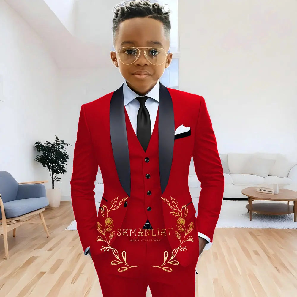 Formal Navy Blue Boys Suit Jacket Pants Vest 3 Piece Set Shawl Lapel Blazer for Kids Wedding Tuxedo Suits