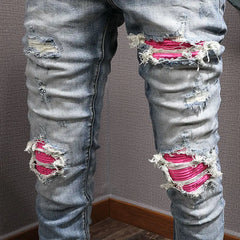 Men's Clothing Autumn and Winter Slim-fit Jeans Ripped Leggings Trendy Brand Cotton Handsome Trousers
