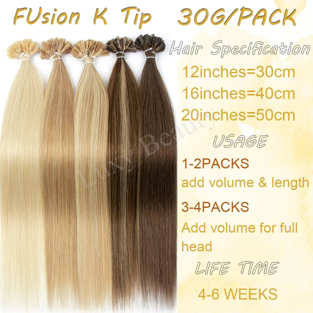 K Tip Nail Tip Hair Extensions Human Hair Keratin Tip Hot Fusion Human Hair Extensions Black Brown Brown Pre Bonded Hair 50pcs